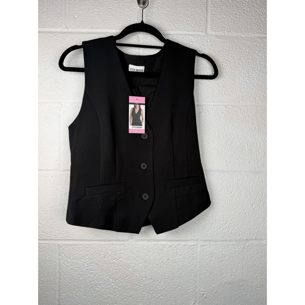 Steve Madden Women's Black Tailored Vest Small NWT Button Front Waistcoat $69